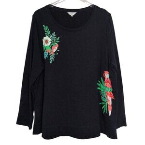 Crown & Ivy Curvy Parrot Floral Sweatshirt Womens Size 2X Blue Beaded Tropical